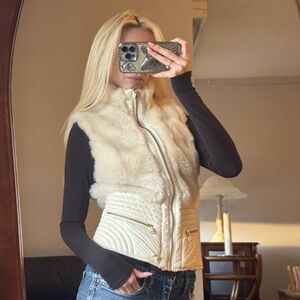Rare Vintage Guess Cream Faux Fur Vest